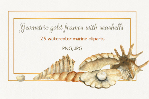 Download Geometric Gold Frames with Seashells - Frame Collection
