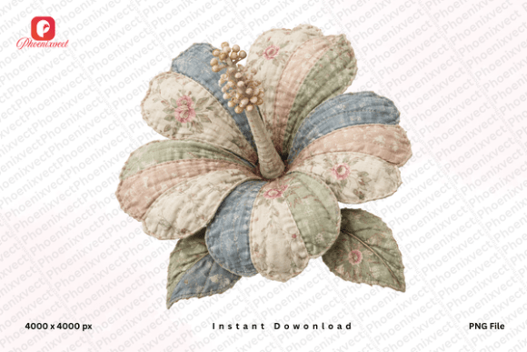Download Vintage Patchwork Hibiscus PNG - Vintage Collection
