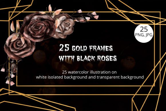 Download Frames with Watercolor Black Roses - Frame Collection