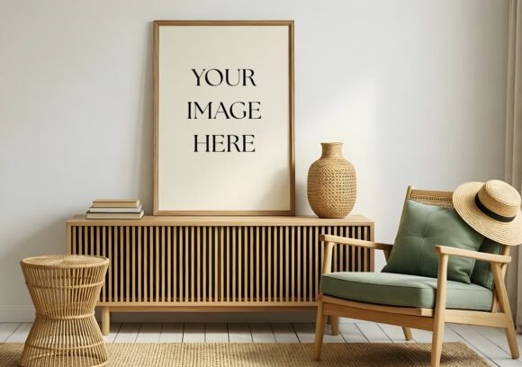 Download Boho Wood Frame Mockup - Green Armchair - Frame Collection