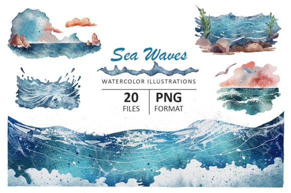 Download Sea Waves Watercolor Illustrations - Wave Collection
