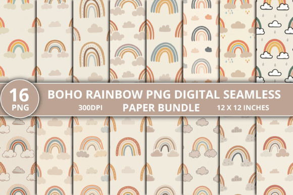 Download Boho Rainbow PNG Digital Paper Bundle - Premium Resources