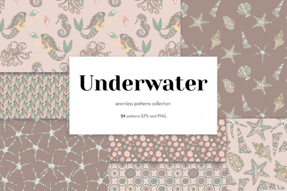 Download Vintage Underwater Seamless Patterns - Vintage Collection