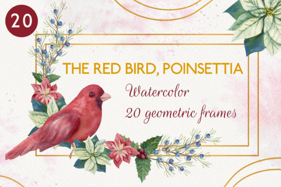 Download The Red Bird. 20 Watercolor Frames - Frame Collection