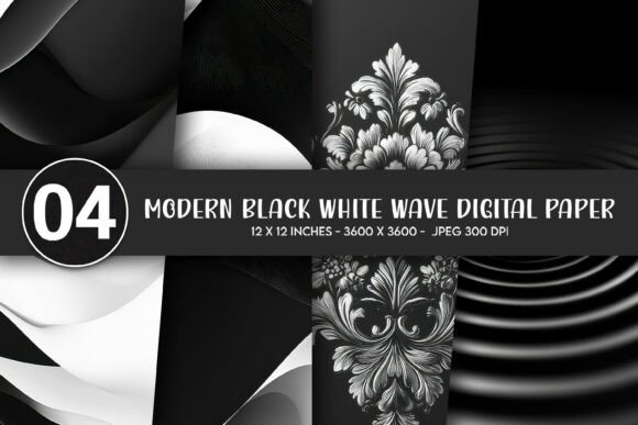 Download Modern Black White Wave Digital Paper - Wave Collection